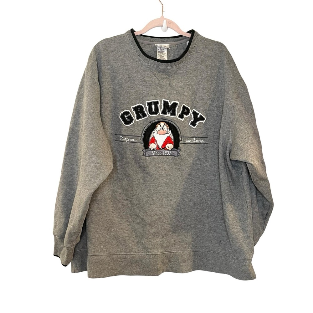 Rare Vintage DISNEYLAND RESORT Grumpy Sweatshirt 90s Gray Fleece Pump the Grump